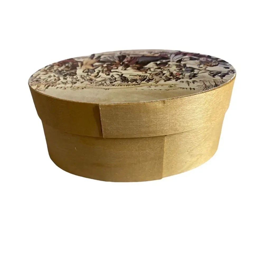 Vintage Shackman Wooden Oval Gift Box Currier & Ives Central Park Skating READ